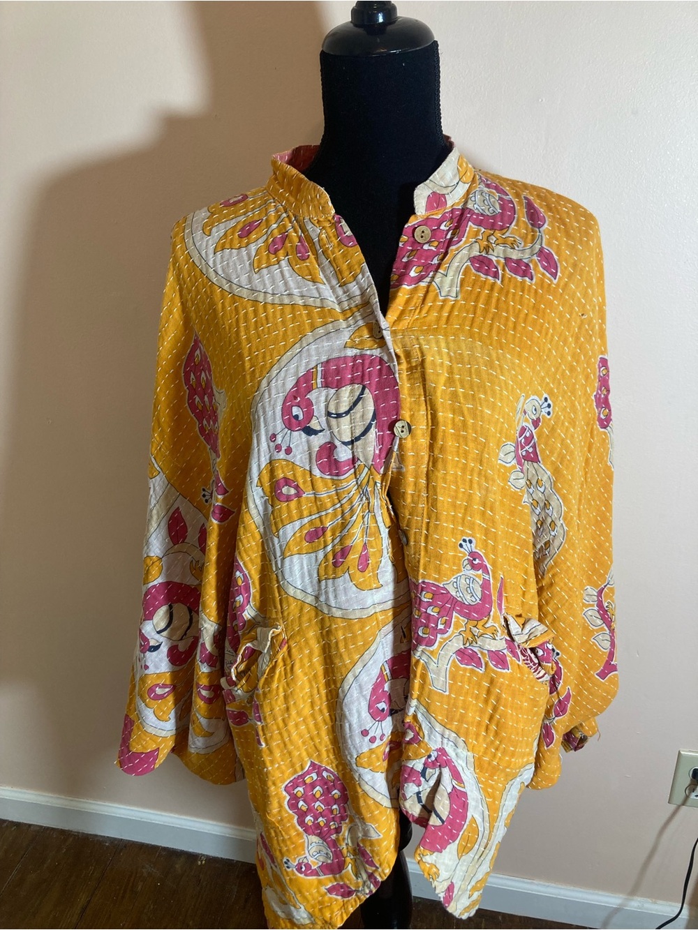 Mustard Yellow Paisley Button-Front Women's Blouse